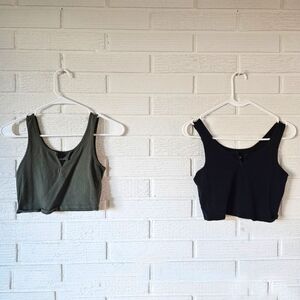 Twin crop top with little V-cut out.       Colors are Forest Green and Black.